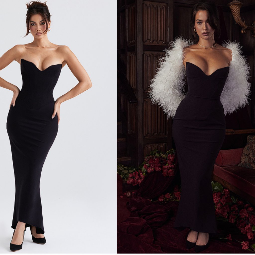 HOUSE OF CB 'Sabine' Black Strapless Corset Dress NWOT